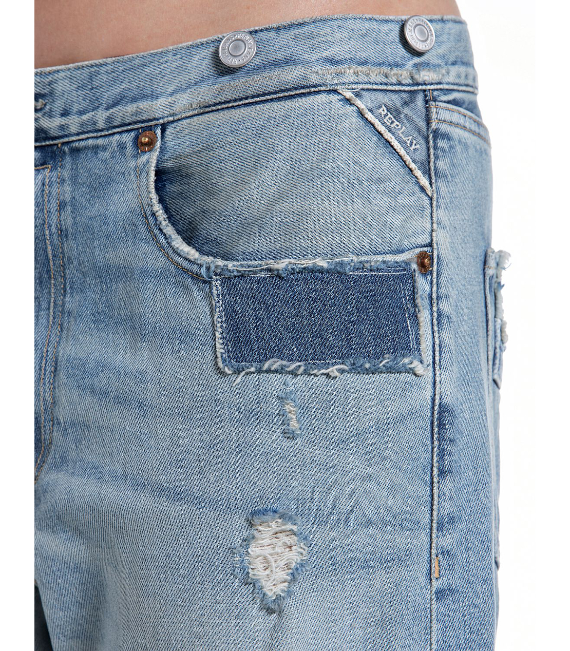 リラックスストレートHALIA ブロークンリペアデニム 詳細画像 ライトブルー 6